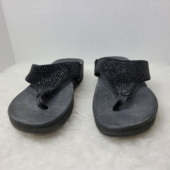 Vionic Pacific Naples Black Suede Leather Jeweled Wedge Flip Flop Sandals Size10 - Picture 2 of 9